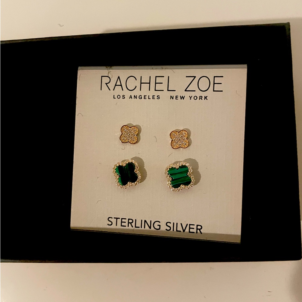 Rachel Zoe earrings set! Vibrant green and pave! Beautiful! never worn!